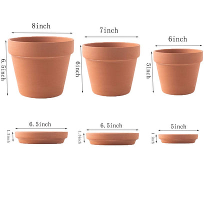 Yishang Large Terracotta pos with Drainage Hole and Saucers,Ceramic Clay Planter Pots for Indoor/Outdoor Plants,6 Inch & 7 Inch & 8 Inch,Set of 3