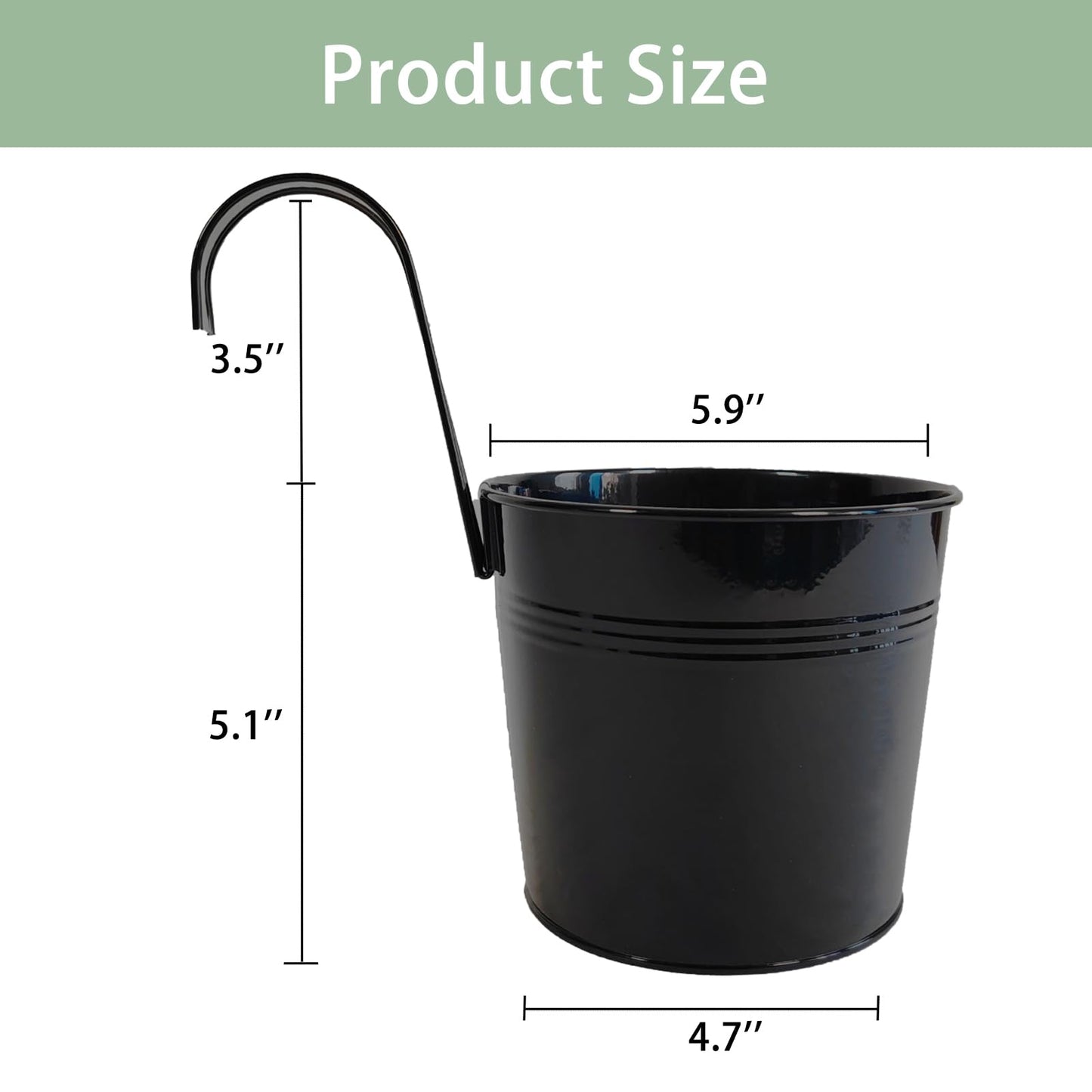 Joyfernal 4 Pack Black Railing Planter, 6 Inch Metal Hanging Planters for Outside Balcony Rails Fence with Detachable Hooks, Flower Pots Outside for Garden Patio (Black, Pack of 4)