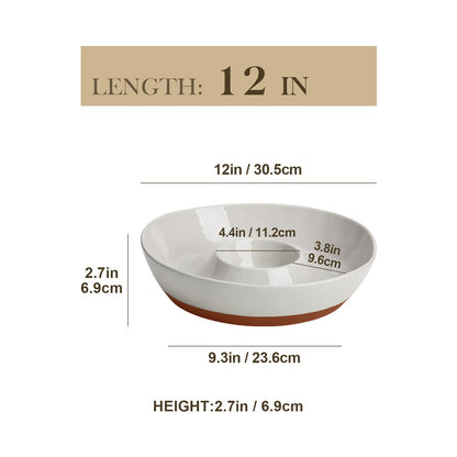 MALACASA Ceramic Chips and Dip Serving Tray, 12 Inch Large Divided Bowls Set for Salsa, Veggies & Dip, Appetizers, Snacks, Free-Form Serving Dish Platter for Parties Hosting & Entertaining, Gray