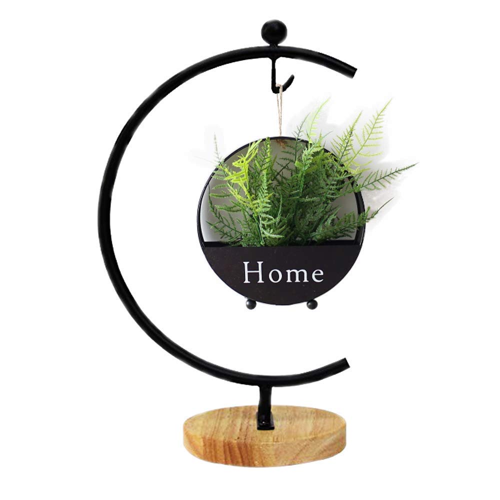Ian Enterprises Ornament Display Stand Iron Pothook Stand for Hanging Glass Terrarium/Picture (Big G-Shaped Wood Base, Black)