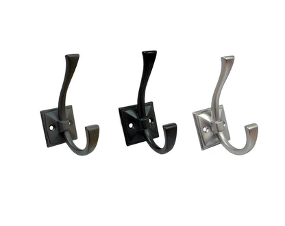 QCAA Coat and Hat Hook, Zinc Die Cast, Matte Black, 2 Pack, Made in Taiwan