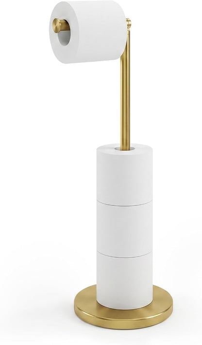 Cesun Extra Weighted Base Toilet Paper Holder Stand - SUS304 Rust Proof Free Standing Tissue Roll Holder for 4 Rolls, No Tipping, No Slipping, Gold