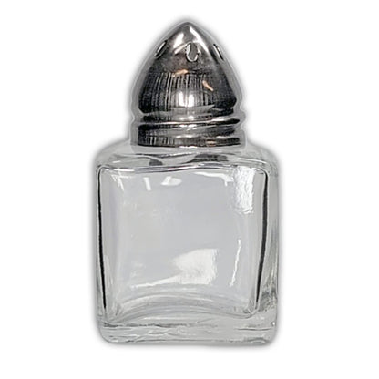 Pack of 4 Clear Glass Mini Cube Salt & Pepper Shakers with Stainless Tops and BONUS Easy Fill Funnel (Silver) by NetSellsIt