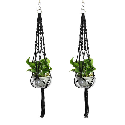 Vpang 2 Pack Macrame Plant Hanger, Outdoor Indoor Hanging Planter Basket Flower Pot Holder Nylon Rope Home Decor 41 Inch (Black)