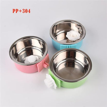 Crate Dog Bowl,Removable Stainless Steel Water Food Feeder Bowls Crate Coop Cup,Pet Cage Bowls with Bolt Holder for Cat, Puppy, Birds, Rats, Rabbits Small Animals ((Blue+Green+Pink) Round, Samll)