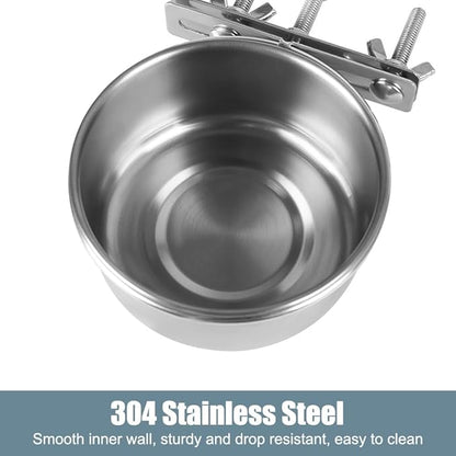 Bird Feeding Dish Cups,Stainless Steel Birdcage Coop Water Feeder with Clamp Holder for Birds,Parrots,Cockatiel,Parakeet,Macaw,Finches, Lovebirds,Small Animals