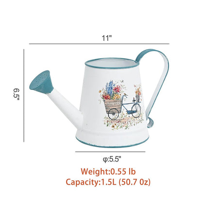 Zokyntrix Small Watering Can for Indoor Plants Garden Metal Decorative Watering Can Outdoor Bonsai Balcony Courtyard Garden Flower Decorative, 1.5L, 50.7 Oz (White Blue)