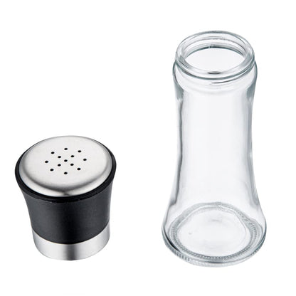 Restaurantware Vetri 6.3 Ounce Pepper Shaker, 1 Salt Shaker - Included Lid Cover, Clear Finish, Glass Spice Shaker, Refillable, Dishwashable