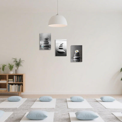 CCWORKERRY 3PCS Zen Stones Canvas Wall Art Black and White Zen Stone Painting Calming Meditation Wall Decor for Yoga Studio Office Spa Bathroom (gray,11W x14L x3)