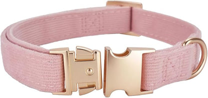 Soft Corduroy Dog Collar and Leash Set Adjustable Durable Dog Collars with Metal Buckle and Lead for Female Small Dogs,Baby Pink