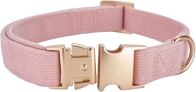 Soft Corduroy Dog Collar and Leash Set Adjustable Durable Dog Collars with Metal Buckle and Lead for Female Medium Dogs,Baby Pink