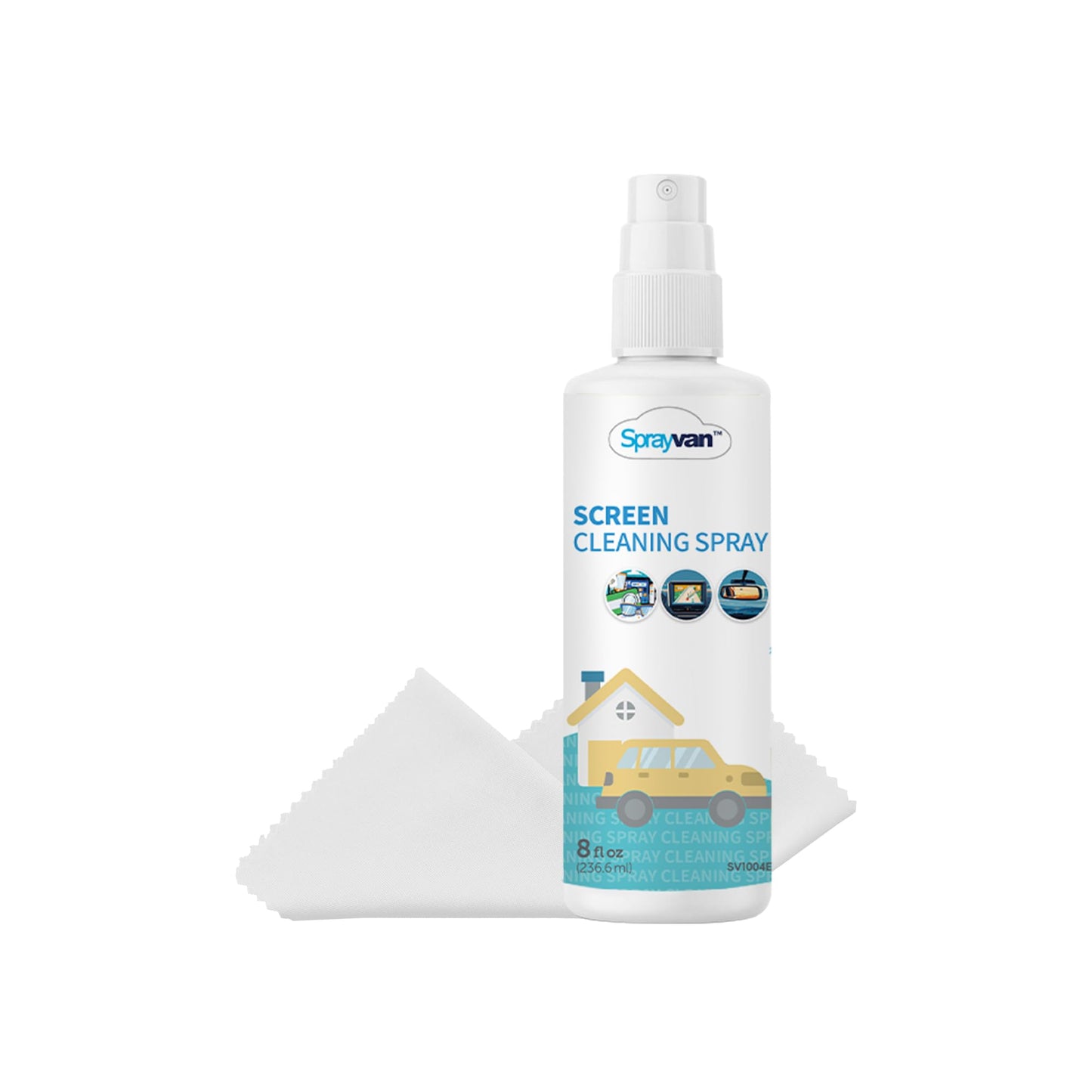 Sprayvan Screen Cleaner Spray -8oz Streak-Free TV Screen Cleaner Spray and Microfiber Cloth kit, Computer Screen Cleaner & Car Screen Cleaner for Flat Screen, LCD,Laptop,Electronic Devices and Car (1)