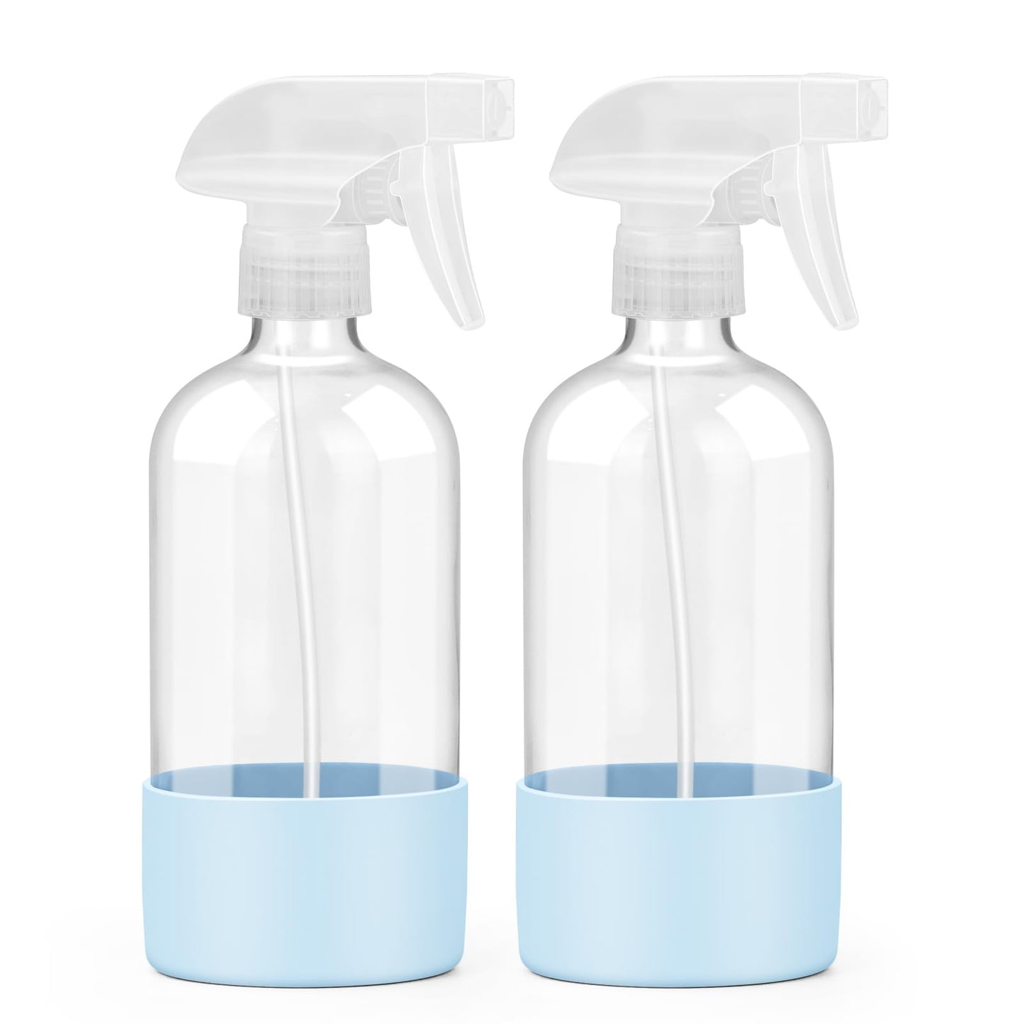 Worldgsb 2 Pack Glass Spray Bottles with Silicone Sleeve, 16 oz Empty Refillable Containers with Adjustable Spray Nozzles, Spray Bottles for Hair, Cleaning Solutions and Plants Blue