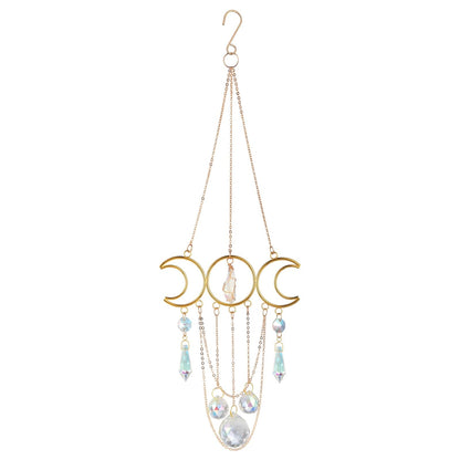 Bohemian Moon Crystal Suncatcher, Hanging Crystal Decoration for Window
