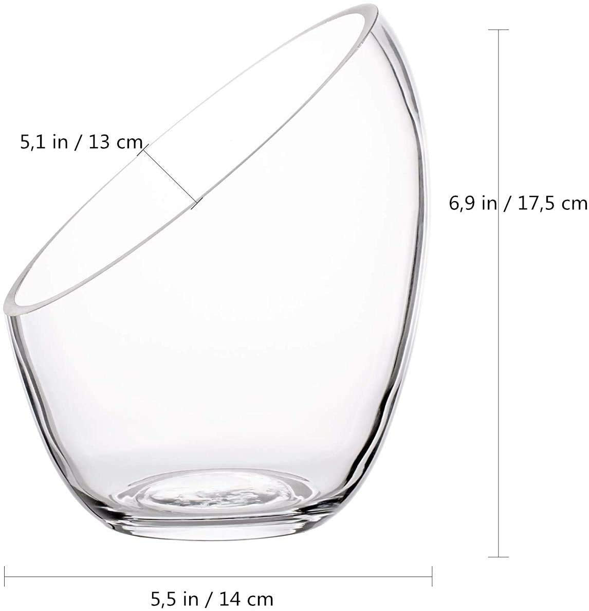 Ecosides 6.9”X5.5 Clear Glass Bowls Slanted Clear Vase Terrarium Jar Round Globe Wide Glass Cut Bubble Bowl Put Candies,Plant,Flowers,Fruit