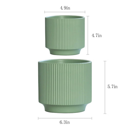 Puoyikt Ceramic 4.9+6.3 inch Planters, Modern Home and Office Flowerpot, Indoor and Outdoor Flowerpot with Drainage Hole (Green)