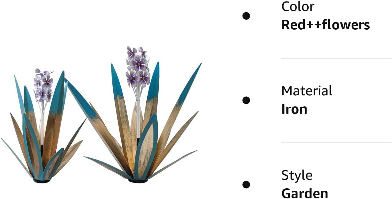 LCJECV Metal Agave Plant Garden Art, 2 Pack Tequila Rustic Sculpture, Rustic Metal Agave Plants Lawn Home Ornaments, for Yard Stakes, Garden Figurines, Outdoor Patio (2 PCS Purple Flowers)