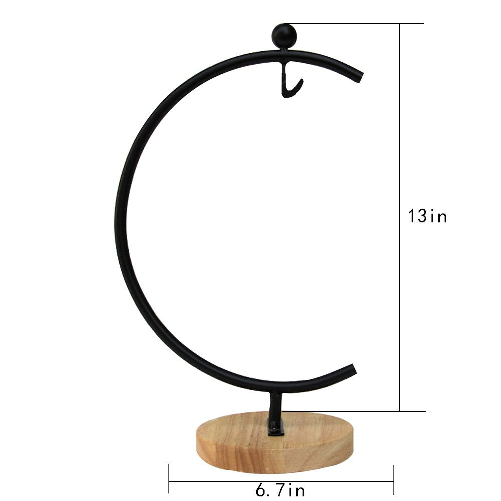 Ornament Display Stand Iron Hanging Pot Hook Stand Rack Holder for Hanging Glass Globe Air Plant Terrarium Witch Ball and Home Wedding Decoration Creative Gift Wood Base (Thick G Shape 2 Pack, Black)