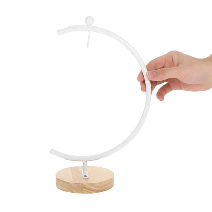 Toyvian G-shaped Hanging Globe Holder with Wooden Base, Metal Terrarium Display Stand for 12-20cm Diameter Glass Ornaments, Indoor Home Decoration Hook Rack for Air Plants and Hanging