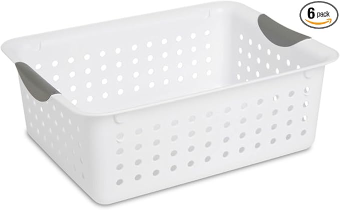 Sterilite 6-Pack Medium Ultra Basket, Open Top Plastic Storage Organizer, White - Classic Baskets for Organizing Countertops, Pantry Shelves, Kitchen Cabinets, Laundry Rooms or Home Offices