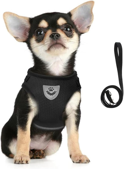 FEimaX Dog Harness and Leash Set for Walking, Soft Mesh Adjustable Easy Control Lightweight Cat Vest Harnesses with Reflective Strips, Escape Proof Small Dogs Cats Vests