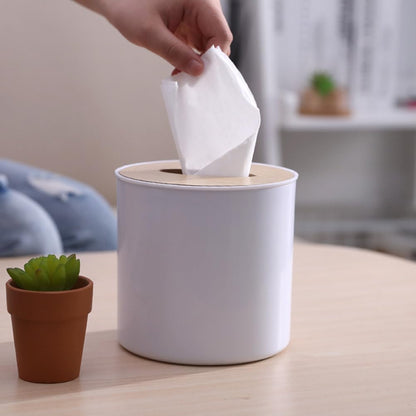 Cabilock Round Tissue Box Cover - Wooden Toilet Paper Holder Case and Facial Tissue Dispenser for Bathroom, Kitchen, Living Room (Boho Decor, 2Pcs)