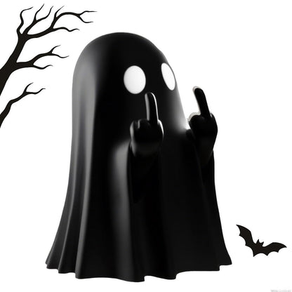 SMAILLBUDDHA Halloween Ghost Figurine Funny Middle Finger Resin Statue Cute Spooky Ghost Ornaments for Home Desk Party Porch New Year's Gift for Friends (Black)