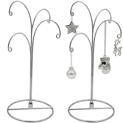 HOHIYA Ornament Display Stand 12 Inch 2 Pack 4-Arm Metal Ornament Holder for Christmas Decorations Crystal Ball Hanging Ornaments Jewelry Display Stand Chrome Silver