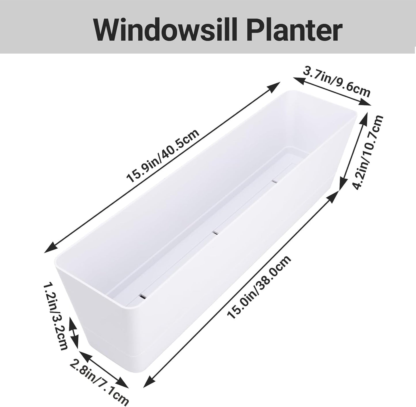 GREANER Window Boxes Planters with 100PCS 4inch White Plant Label, 3PCS 16x3.8 Inch Large Herb Planters with Tray, Indoor Succulent Cactus Flowers Vegetable Plastic Rectangle Pots for Balcony, Office,