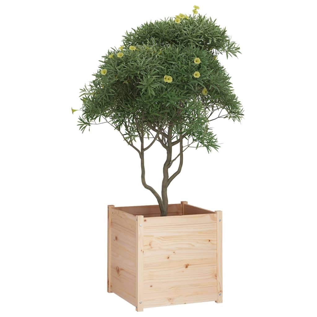 hliofuir Set of 2 Large Garden Planters, 23.6" Square Wood Plant Boxes for Outdoor Patio, Backyard, and Terrace, Rustic Solid Pinewood Planter Container for Flowers, Vegetables, and Herbs