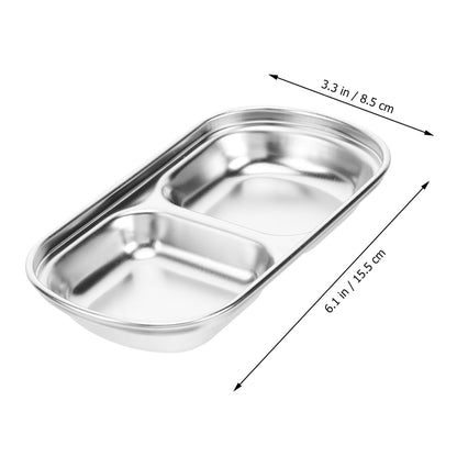 Hemoton 3Pcs Stainless Steel Seasoning Dishes,2 Grid Dipping Sauce Dishes Rectangle,Appetizer Plates,Dipping Sauce Bowl for Soy Vinegar BBQ-Chip and Condiments