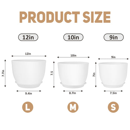 YNNICO Plant Pots 12 10 9 Inch Set of 3, Flower Pots with Multi Mesh Drainage Holes