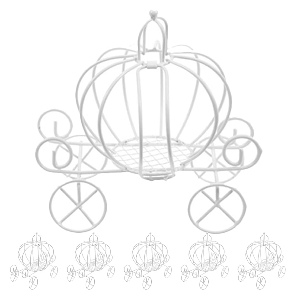 DECHOUS 10Pcs Pumpkin Carriages Candy Box: White Metal Princess Carriage Centerpieces for Tables - Halloween Pumpkin Cart Candy Holder for Wedding Party Favor Birthday
