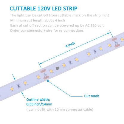 120V Dimmable LED Strip Lights 4200K Daylight, Work with Smart Plug,110V Dimming by Wall Dimmer, No Driver Need, Waterproof IP65, Length 16.4ft Under Cabinet Light, 115V Cove Light Accent Lighting