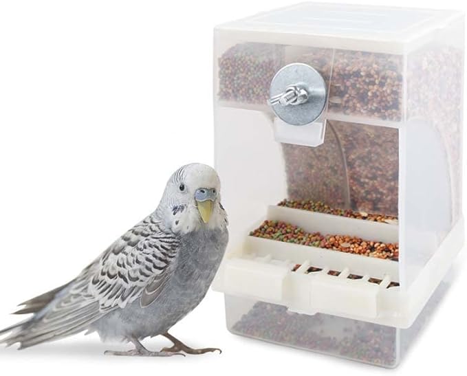2-Pack No-Mess Automatic Bird Feeder Parrot Feeder Cage Accessories Supplies for Feeder Integrated Automatic Box Parakeet Canary Cockatiel Finch (2pcs)