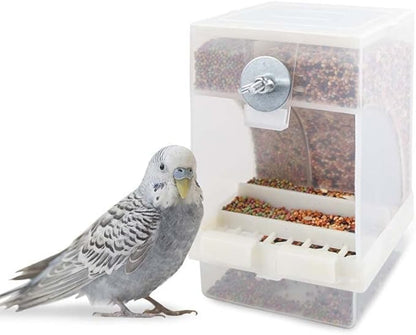 2-Pack No-Mess Automatic Bird Feeder Parrot Feeder Cage Accessories Supplies for Feeder Integrated Automatic Box Parakeet Canary Cockatiel Finch (2pcs)