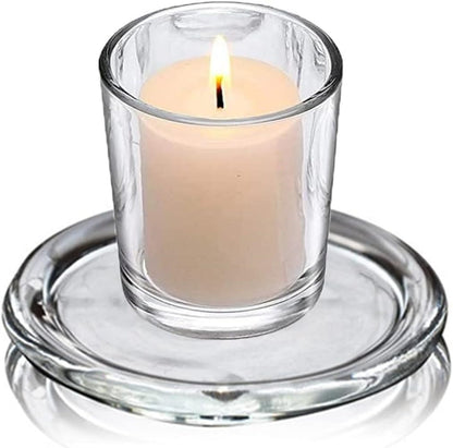 Cumuiu Glass Candle Holder 2 Pack 5 Inch Clear Beautiful Transparent Round Candle Plate (2pack 5inch)