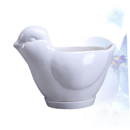 Kisangel Ceramic Flower Pot Succulent Plant Container White Large Bird Shape with Saucer Indoor Desktop Decor for Home Gardening