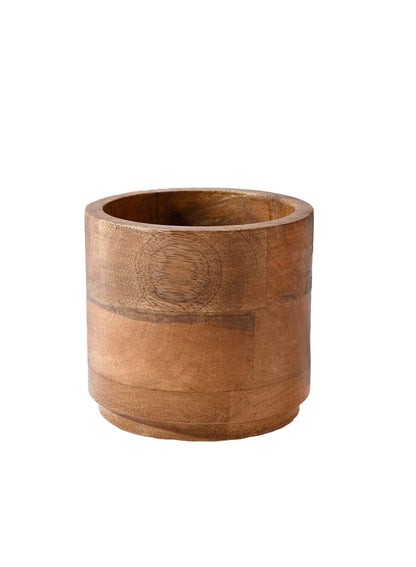 Serene Spaces Living Small Mango Wood Cachepot, Natural Wooden Pot for Faux Flowers & Plants, Potted Indoor Plants, Home, Office, Restaurant Decor, Measures 4.75" Diameter & 4.5" Tall