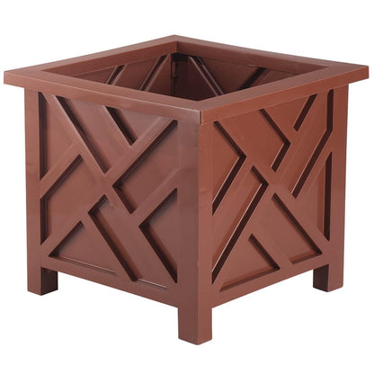 Brown Chippendale-Style Planter Boxes - Set of 2 | Elegant Outdoor Planters | Durable Polypropylene | Lattice Pattern | Tool-Free Assembly | 14.75" and 11.5" Sq. | Holds 22 lbs Each
