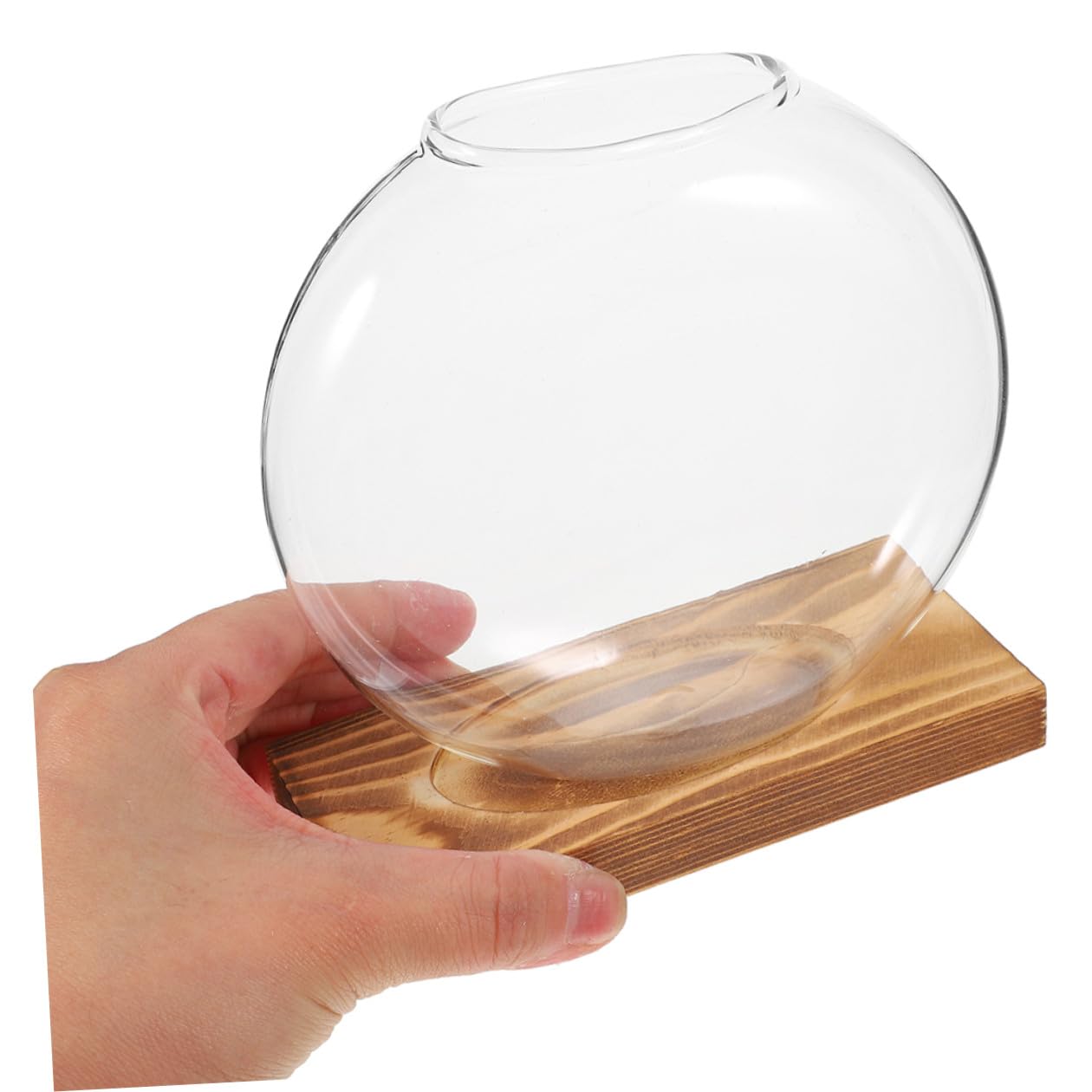 HOLIDYOYO 2pcs Hydroponic Glass Vases with Wooden Bases for Plant Propagation, Retro Terrarium Station for Home Office Desk and Balcony Plant Growing