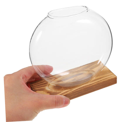 HOLIDYOYO 2pcs Hydroponic Glass Vases with Wooden Bases for Plant Propagation, Retro Terrarium Station for Home Office Desk and Balcony Plant Growing