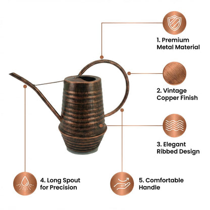 HORTICAN Small Watering Can, 0.3 Gallon/34oz., Copper, Galvanized, Indoor Water Can, Metal Watering Can with Long Spout, Plant Water Can for Indoor Plants