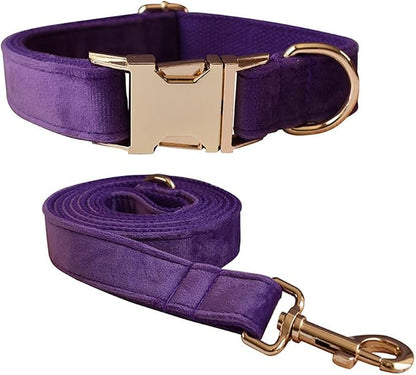 Velvet Dog Collar and Leash Set with Quick Release Metal Buckle | Bright & Stylish Leash and Collar Set, Soft Heavy Duty Pet Collars Adjustable for Samll Medium Large Dogs or Cats