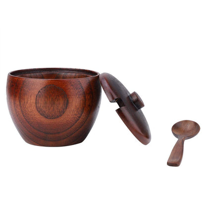 TOPINCN Solid Wood Jar Sugar Bowl, Salt Seasoning Box Japanese Style with Spoon and Lid, Kitchen Storage Container for Sugar Salt