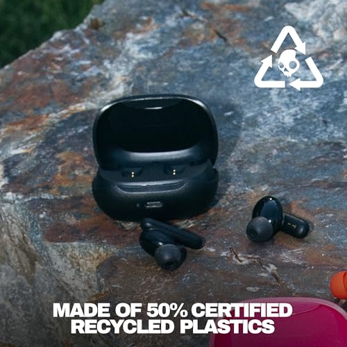 Skullcandy Smokin’ Buds Wireless Earbuds, Bluetooth Headphones, Noise Isolating Fit, Up to 20 Hours Battery, IPX4 Sweat and Water Resistant, Microphone for iPhone Android - True Black
