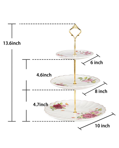 Sweejar 3 Tier Ceramic Cake Stand Wedding, Dessert Cupcake Stand for Tea Party Serving Platter (Fresh Flower)
