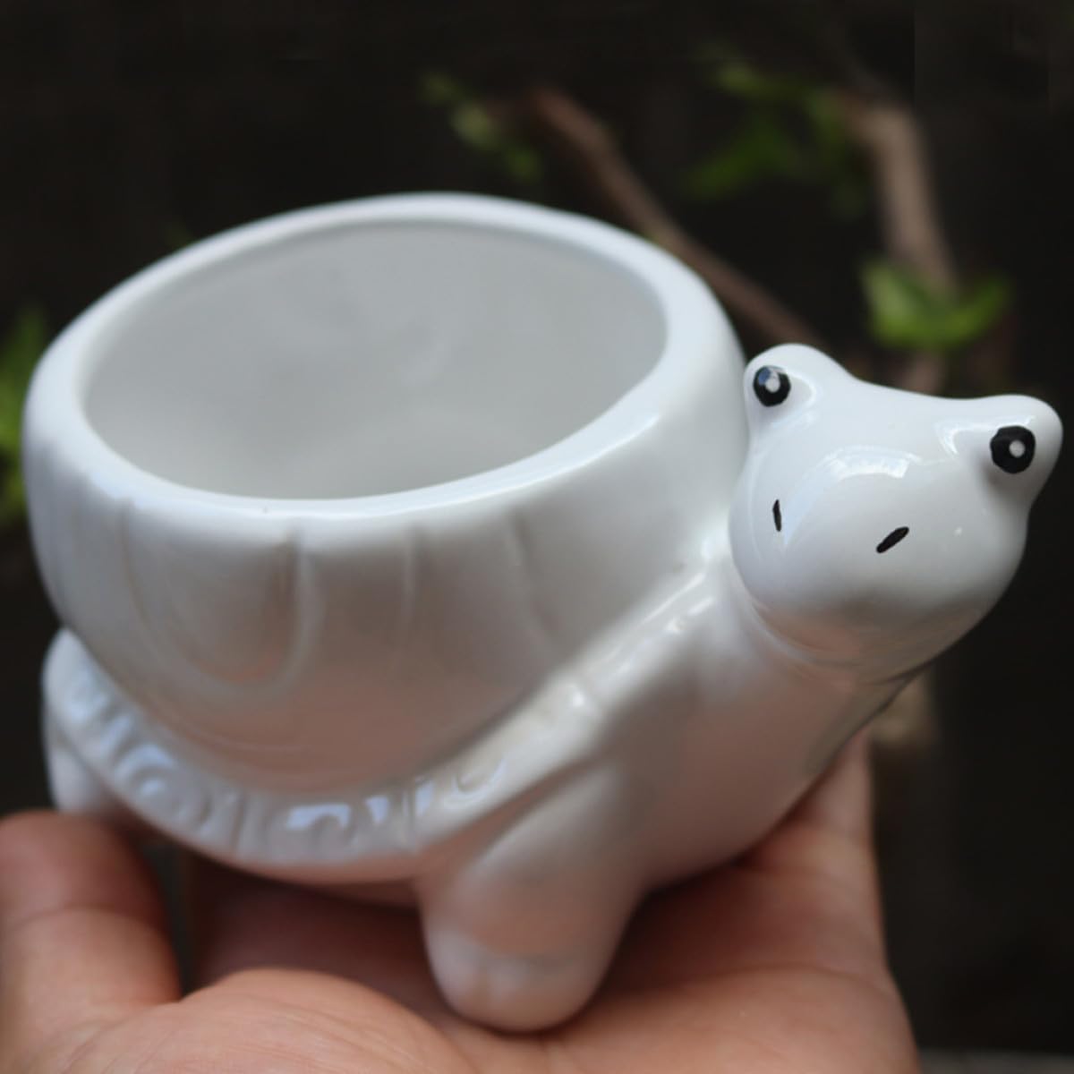 Gogogmee Ceramic Succulent Pot Turtle Design Small Decorative Flower Holder for Indoor Office Decor White Cute Tortoise Planter for Garden Patio