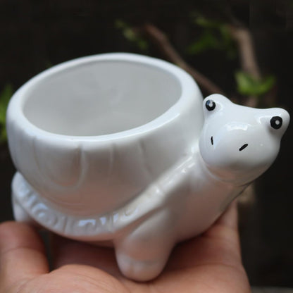 Gogogmee Ceramic Succulent Pot Turtle Design Small Decorative Flower Holder for Indoor Office Decor White Cute Tortoise Planter for Garden Patio