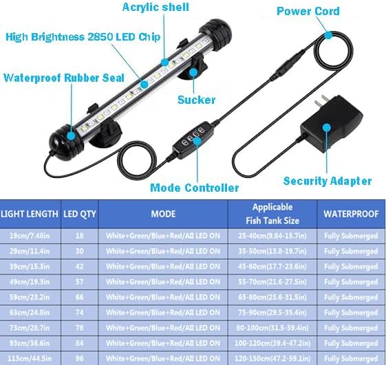 Submersible Aquarium Light Underwater Fish Tank Light with Timer Auto On/Off, LED Aquarium Light Bar 3 Light Modes Dimmer Adjustable Brightness,36.6inch (with Timer&dimmer)